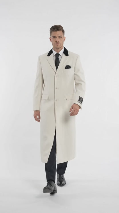XXIOTTI Men’s White Big & Tall Cashmere Blend Full-Length Top Coat – Formal Overcoat