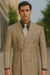 Mens Classic Wool Feel Double Breasted Glen Plaid Suit in Tan