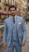 Lazio Collection - Modern Fit Windowpane Suit 3 Piece in Light Blue
