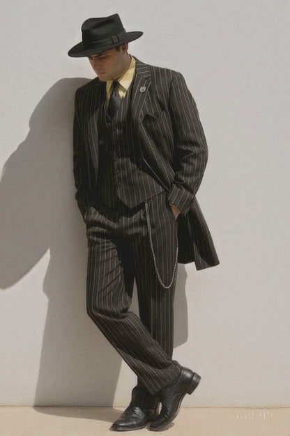 Black and Gold Stripe Suits - Vested Suit Modern Fit