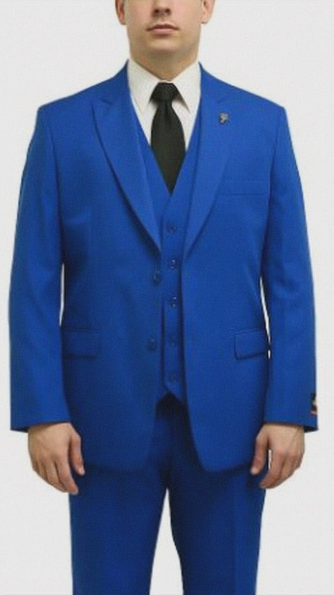Mens Solid Royal Suit Brand 3 Piece Fashion Dress Suits