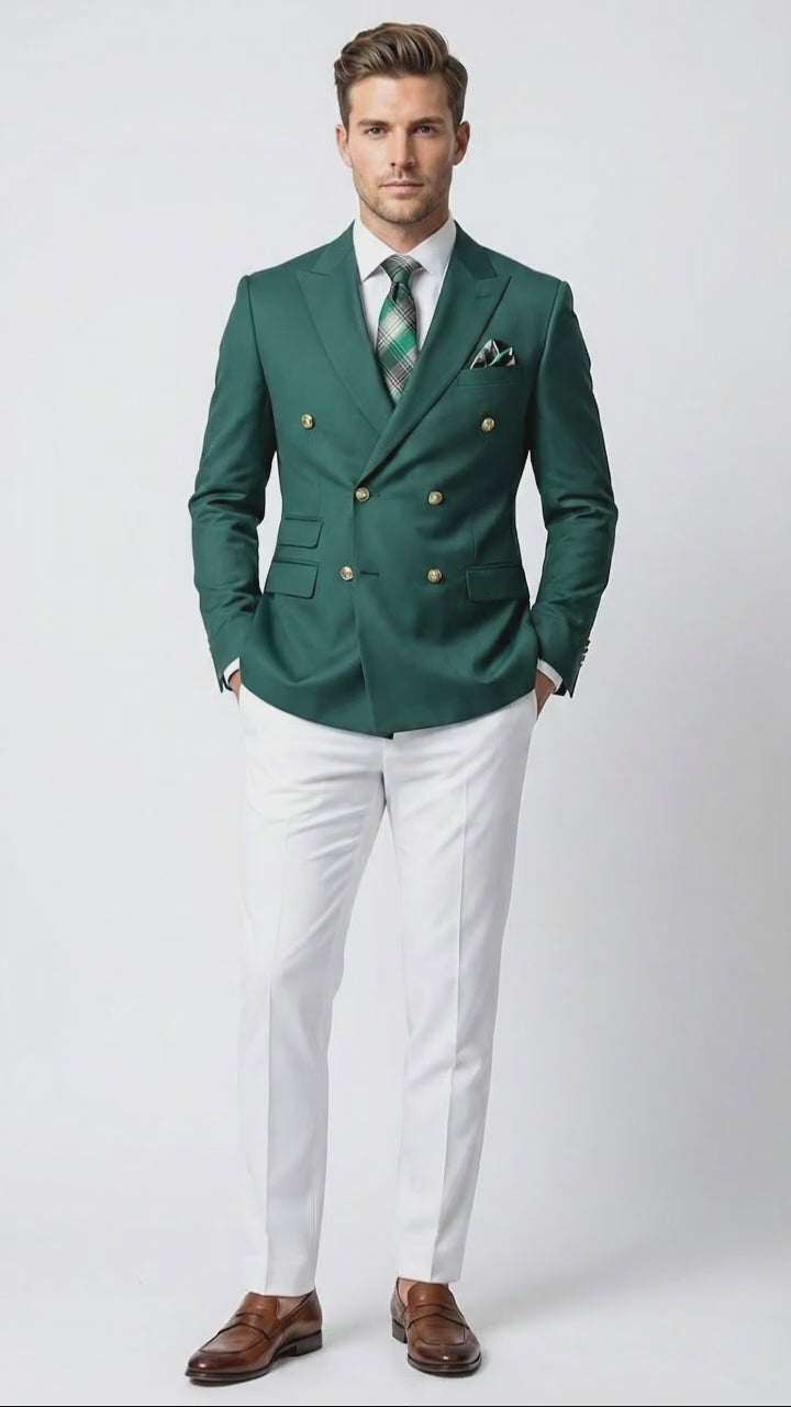 Men's Dark Green Double Breasted Blazer  Hunter Olive Sport Jacket Coat 36 Short