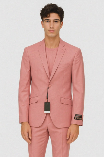Men's 2 Button  Flap Front pockets Vested Salmon ~ Coral color Suit
