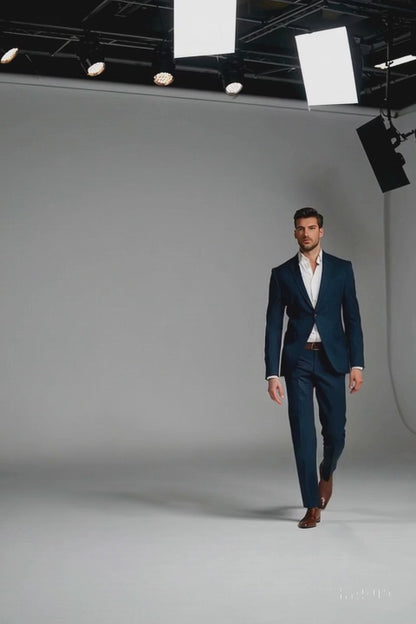 Men's Teal Blue Color Suits Side Vented