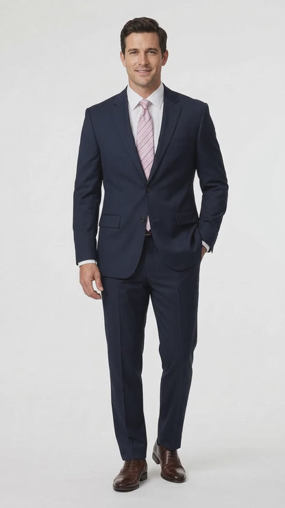 Men’s Navy Blue Big and Tall 2 Button Suit, Solid Plus Size Formal Wedding Business Suit
