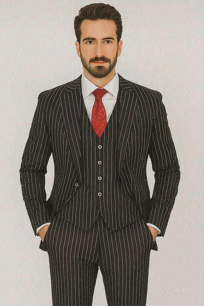 1920s Mens Suit - 1920s Mens Outfit - 1920s costume  Bold Pinstripe Suit in  Black