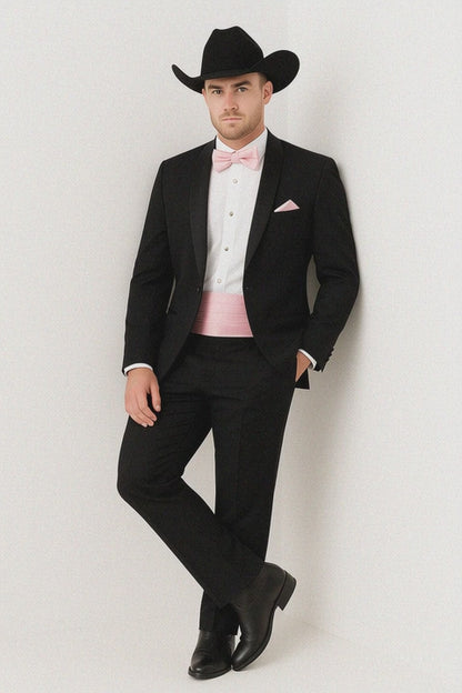Western Suit - Trajes Para Hombres - Cowboy Formal Attire - Trajes De Novio - Shawl Lapel One Button Black Suit