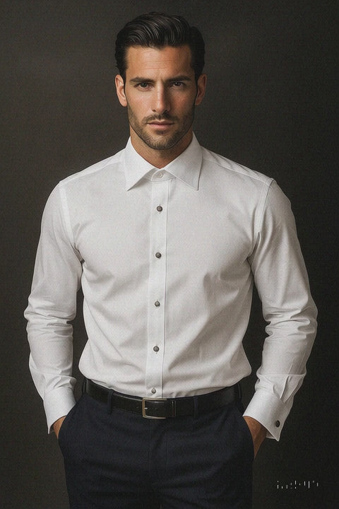 White Textured Tuxedo Shirt 