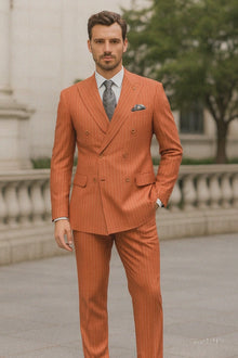 Bold Orange Double-Breasted Suit – Wedding & Business Attire