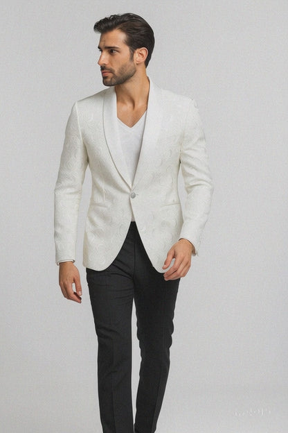 Alberto Nardoni Brand White Paisley Shawl Collar Tuxedo Suit Dinner Jacket & Men's Blazer Sport Jacket