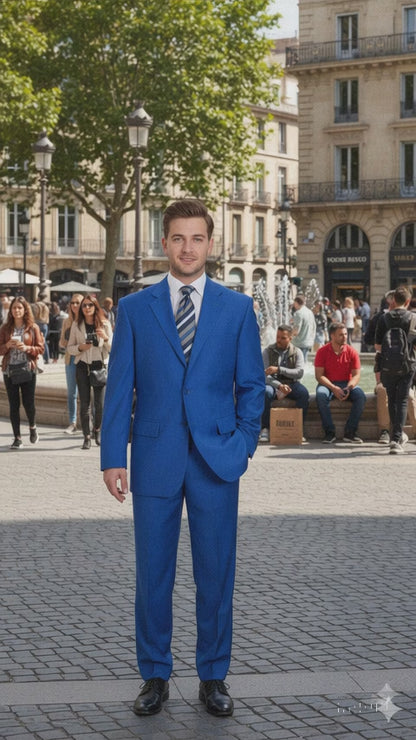 Men'S Two Button Dress  Business Suits Clearance Sale For Men Royal Blue Jacket Blazer + Pants