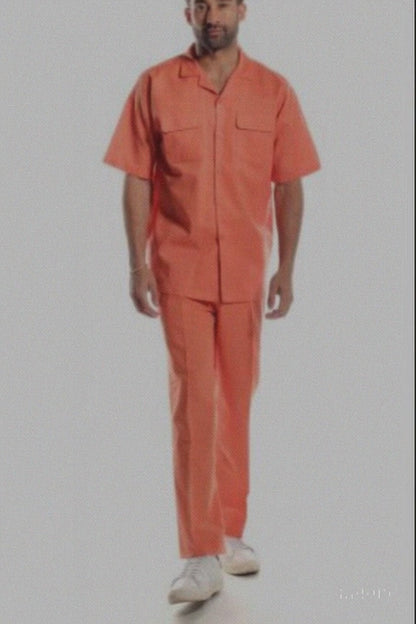 Mens Linen Walking Suit - Solid Coral Summer Outfit - Mens Linen Suit