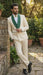 Men's Ivory and Emerald Green Jacquard Tuxedo Suit + Bowtie – 3-Piece Formal Wedding, Prom, and Gala Outfit