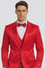 Men's Red Satin Slim Fit 3 Piece Tazzio Suit with Double Breasted Vest and Peak Lapel Jacket