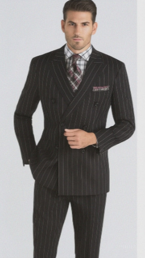 Bold Pinstripe Wide Suit in Black