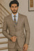 Tan Plaid Suit - Vested Suit - 3 Piece Suits - Peak Lapel Suits - Windowpane Suit - 2 Button