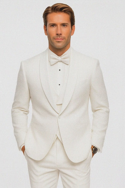 Designer White Wedding Tuxedo for Men – Vested Floral Lace Suit Set
