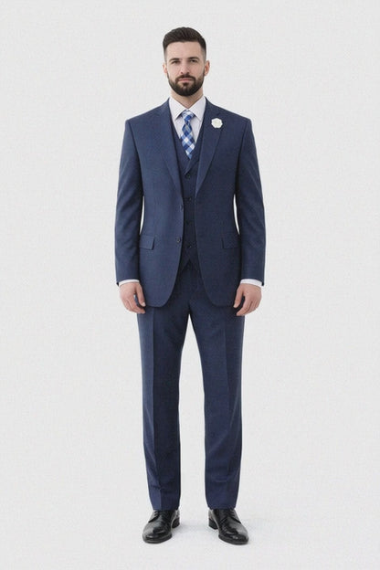 Navy Men's 2 Button Suit With Notch Collar Vest