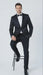 Men’s Black Textured Paisley floral Tuxedo Suit – Premium Slim Fit Formal Wedding, Prom, with Bowtie