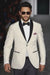 Men's Ivory and Black Satin Lapels Dress The Groom Holds The Wedding Suit (Jacket + Pants)
