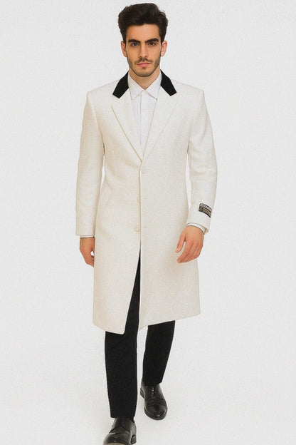 Mens Full Length and Cashmere Overcoat - Winter Topcoats - White Coat