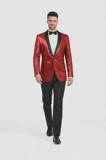 Shiny Sharkskin Metallic Scarlet Red Sequin Formal Sport coat Jacket