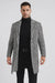 Mens Plaid Overcoat - Houndstooth Checker Pattern Topcoat - Black