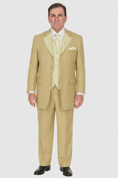 Luxury Beige Pinstripe 3-Piece Suit – Italian Inspired Formalwear