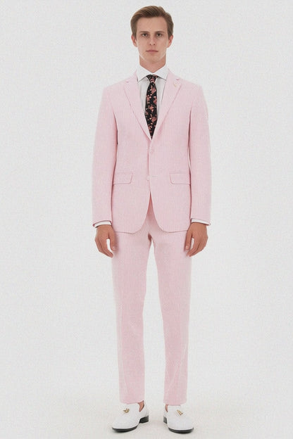 Mens Modern Slim Pink Seersucker Suit