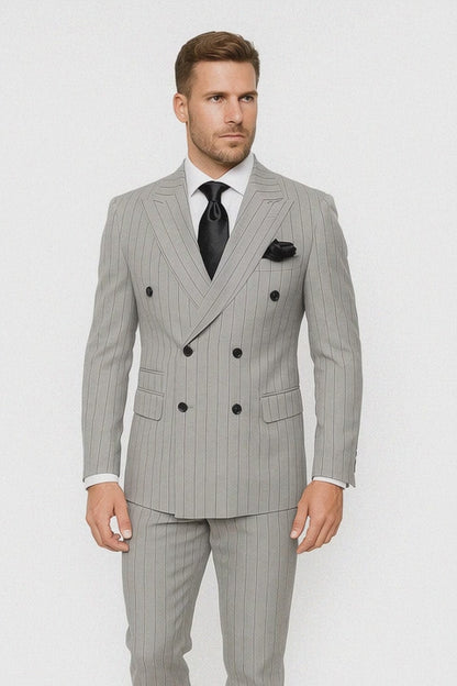 Gray and Black Pinstripe Double Breasted - Modern Fit 1920s Vintage Looking Suit Modern Fit