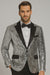 Silver Sequin Tuxedo Jacket for Men with Black Satin Lapel