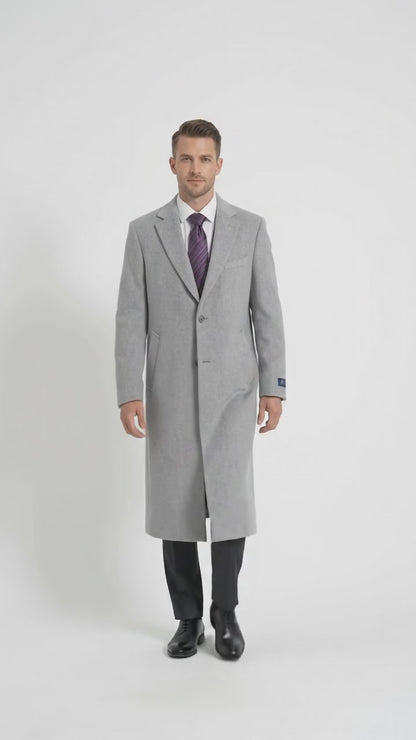Men’s Gray Two Button Long Overcoat, Winter Dress Topcoat Formal Coat