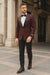 Men’s Burgundy Paisley Tuxedo Jacket – Slim Fit Dinner Blazer with Black Satin Lapel With Bowtie