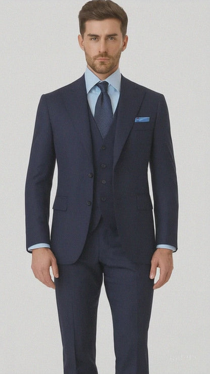 Steve Harvey Suits Clothing line - Steve Harvey Suits Mens Peak Lapel Modern Fit - No Pleated Pants Designer Brand Navy 3 Piece Vested Chest Pocket Suit