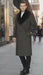 Mens Full Length Olive Overcoat with Black Fur Collar – Luxury Wool Fabric Winter Long Coat in Hunter Green