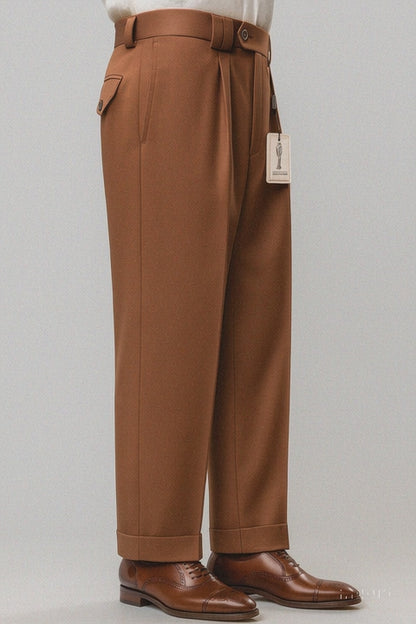 Mens Pant - Pleated Wide Leg - Copper - 100% Percent Wool Fabric