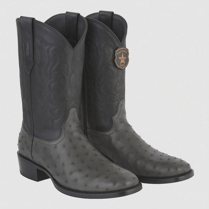 Los Altos Gray Genuine Ostrich Round Toe Boots
