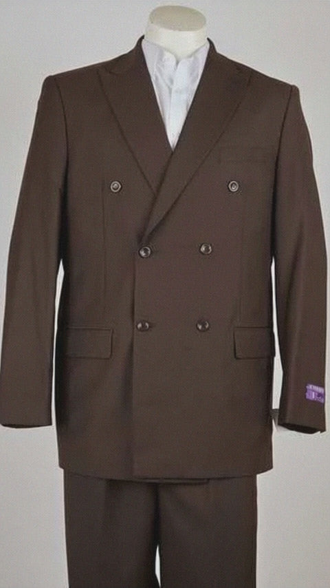 Men's Classic Fit Peak Lapel Double Breasted Brown 6 Button Suit