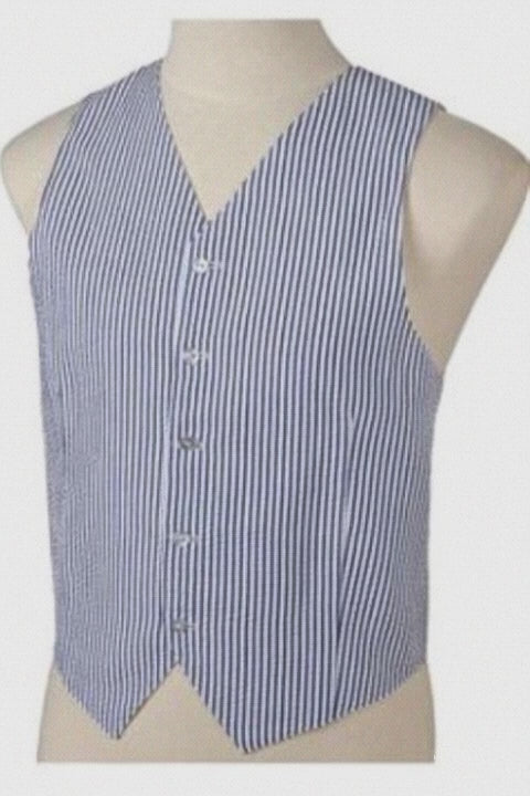 Men's Dark Navy Blue and White Stripe ~ Pinstripe Seersucker Sear sucker suit Vest Set