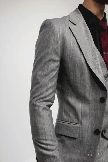 1920s Mint Grey And Black Pinstripe Suit - Vested Stripe Gangster Suit - SAM371SK-01