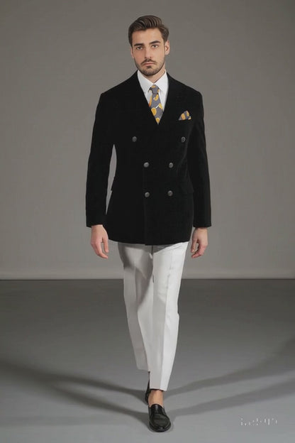 Mens Slim Fit Double Breasted With Brass Buttons - Black Sportcoat