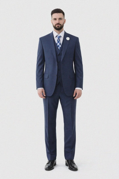 Navy Men's 2 Button Suit With Notch Collar Vest