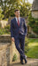 Men’s Navy Blue and Burgundy Checkered Two-Piece Suit Plaid Windowpane – Flat Front Pants or Pleated Wide Leg Pants - 100% Wool