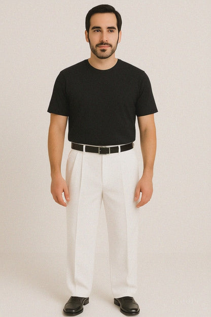 White Wide Leg Dress Pants Pleated Baggy Dress Trousers Unhemmed Unfinished Bottom - Cheap Priced Dress Slacks For Men On Sale
