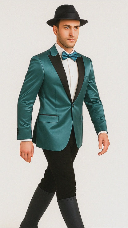 Men's 2 Buttons Slim Fit Teal Sharkskin Blazer Sport coat