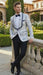 Men’s White and Navy Blue Lapel  Floral Jacquard Blazer with Contrast Shawl Lapel – Luxury Wedding and Party Wear Jacket paisley Tuxedo Navy Pants