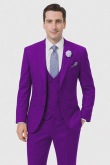 Men’s Purple Peak Lapel Suit – 2-Button Jacket with Double Breasted Vest