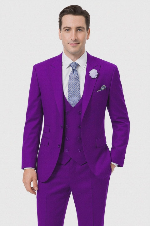 Men’s Purple Peak Lapel Suit – 2-Button Jacket with Double Breasted Vest