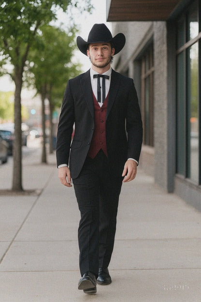 Western Suit - Trajes Para Hombres - Cowboy Formal Attire - Trajes De Novio - Two Button Peak Western Black