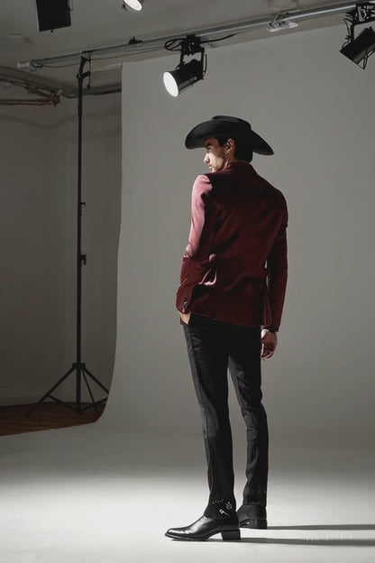 Men's Slim Fit Western Blazer Sport Coats Burgundy Sacos Vaqueros Para Hombre